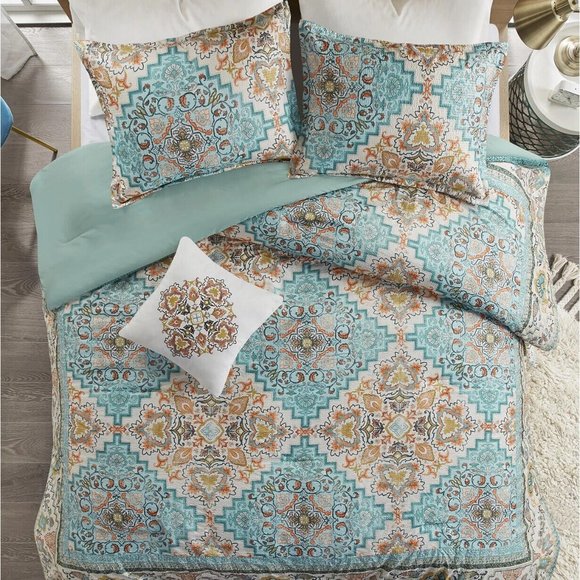 Cuddl Duds Bedding Fullqueen Deliah 4 Piece Teal Green Medallion